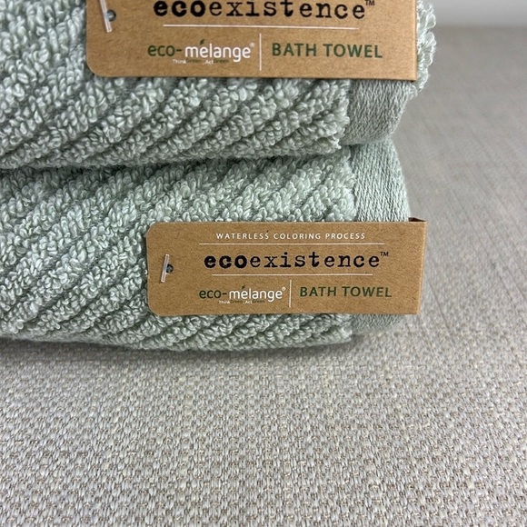 Ecoexistence Bath Towel Set Green Textured Zero Twist Loops Set of 2 NEW - Picture 6 of 11
